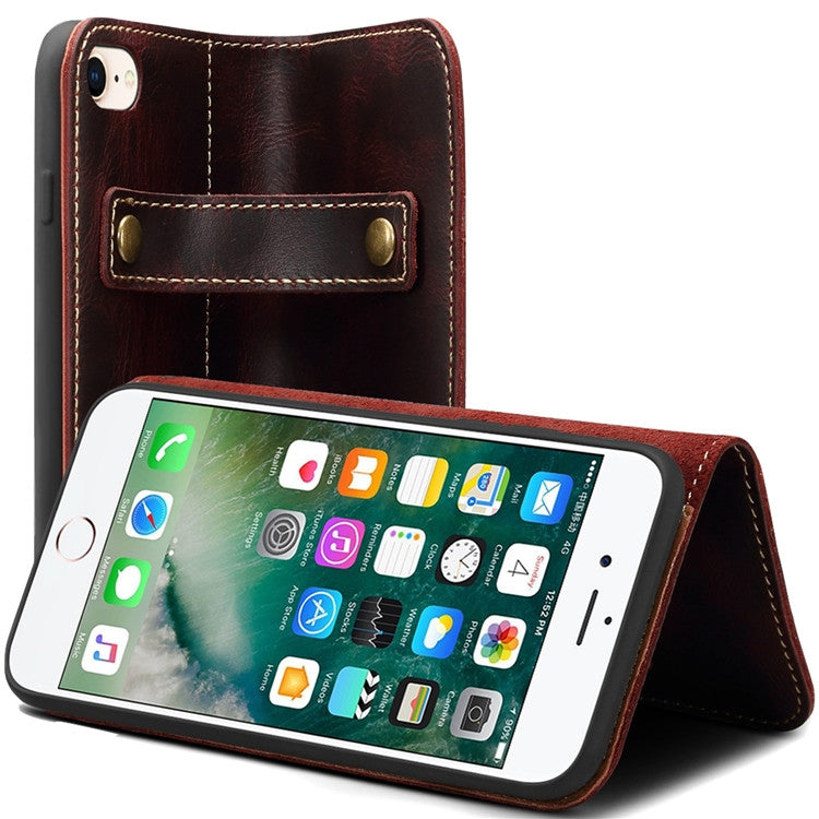 For iPhone 7 / 8 Denior Oil Wax Cowhide DK Magnetic Button Horizontal Flip Leather Case with Holder & Card Slots & Wallet