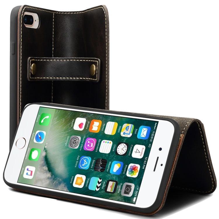 For iPhone 7 Plus / 8 Plus Denior Oil Wax Cowhide DK Magnetic Button Horizontal Flip Leather Case with Holder & Card Slots & Wallet