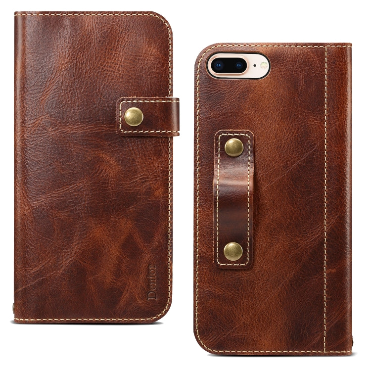 For iPhone 7 Plus / 8 Plus Denior Oil Wax Cowhide DK Magnetic Button Horizontal Flip Leather Case with Holder & Card Slots & Wallet