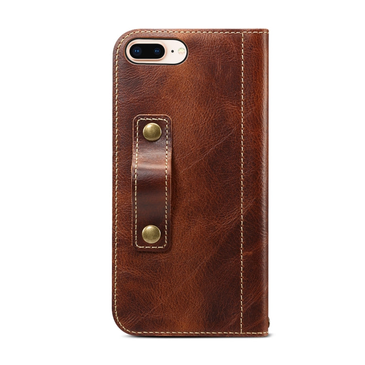 For iPhone 7 Plus / 8 Plus Denior Oil Wax Cowhide DK Magnetic Button Horizontal Flip Leather Case with Holder & Card Slots & Wallet
