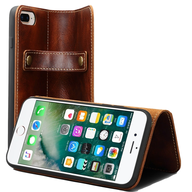 For iPhone 7 Plus / 8 Plus Denior Oil Wax Cowhide DK Magnetic Button Horizontal Flip Leather Case with Holder & Card Slots & Wallet