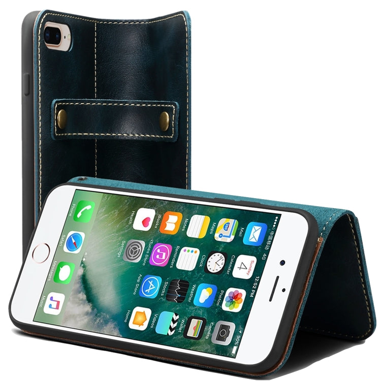 For iPhone 7 Plus / 8 Plus Denior Oil Wax Cowhide DK Magnetic Button Horizontal Flip Leather Case with Holder & Card Slots & Wallet