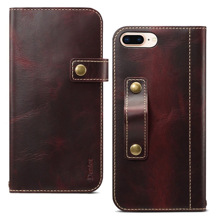 For iPhone 7 Plus / 8 Plus Denior Oil Wax Cowhide DK Magnetic Button Horizontal Flip Leather Case with Holder & Card Slots & Wallet