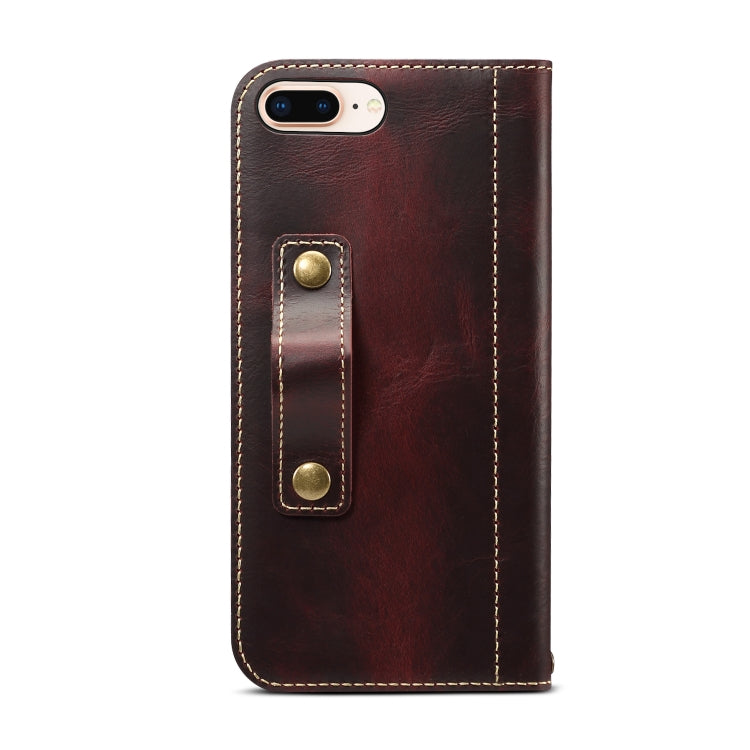 For iPhone 7 Plus / 8 Plus Denior Oil Wax Cowhide DK Magnetic Button Horizontal Flip Leather Case with Holder & Card Slots & Wallet