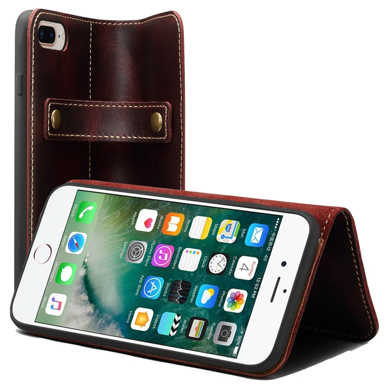 For iPhone 7 Plus / 8 Plus Denior Oil Wax Cowhide DK Magnetic Button Horizontal Flip Leather Case with Holder & Card Slots & Wallet