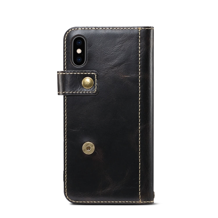 For iPhone X / XS Denior Oil Wax Cowhide DK Magnetic Button Horizontal Flip Leather Case with Holder & Card Slots & Wallet