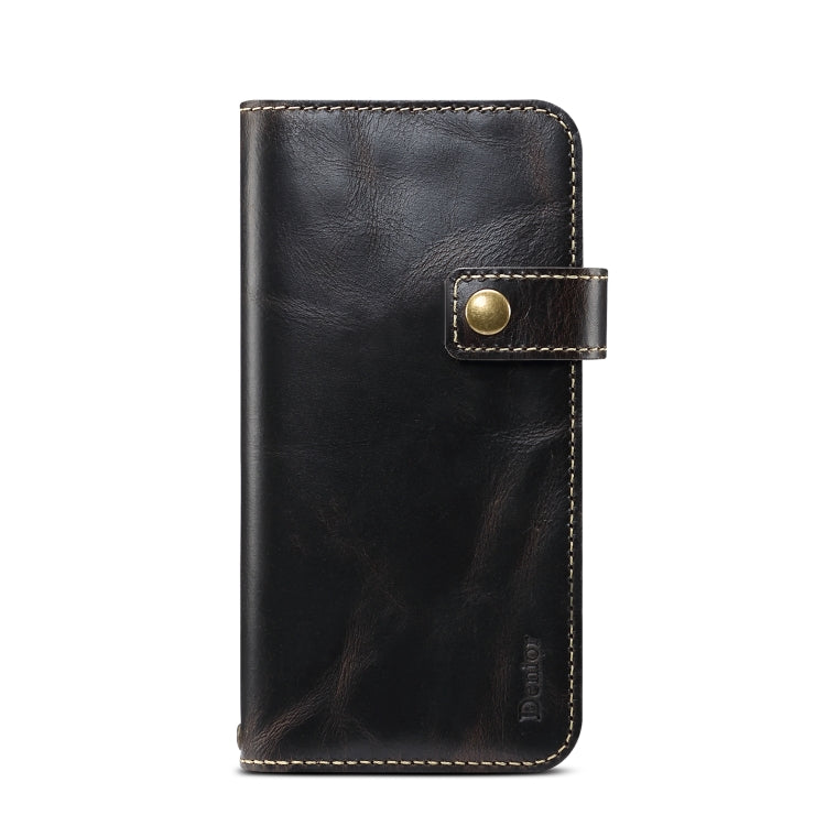 For iPhone XR Denior Oil Wax Cowhide DK Magnetic Button Horizontal Flip Leather Case with Holder & Card Slots & Wallet