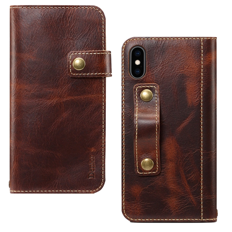 For iPhone XR Denior Oil Wax Cowhide DK Magnetic Button Horizontal Flip Leather Case with Holder & Card Slots & Wallet