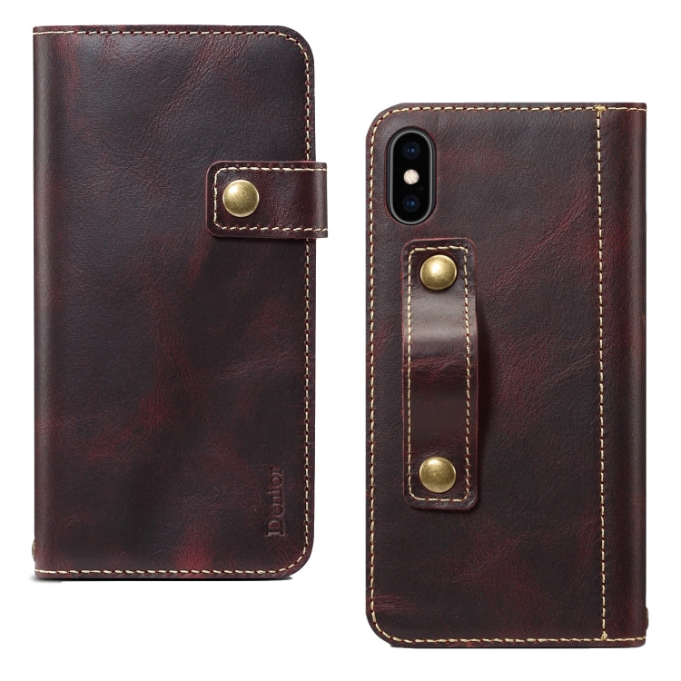 For iPhone XR Denior Oil Wax Cowhide DK Magnetic Button Horizontal Flip Leather Case with Holder & Card Slots & Wallet