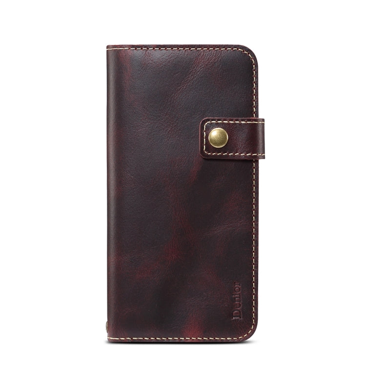 For iPhone XR Denior Oil Wax Cowhide DK Magnetic Button Horizontal Flip Leather Case with Holder & Card Slots & Wallet