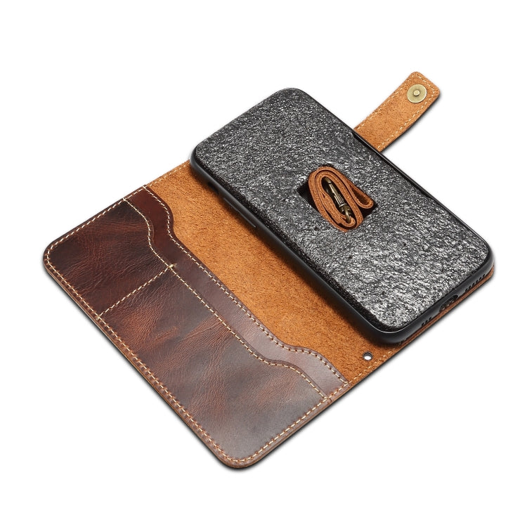 For iPhone XS Max Denior Oil Wax Cowhide DK Magnetic Button Horizontal Flip Leather Case with Holder & Card Slots & Wallet
