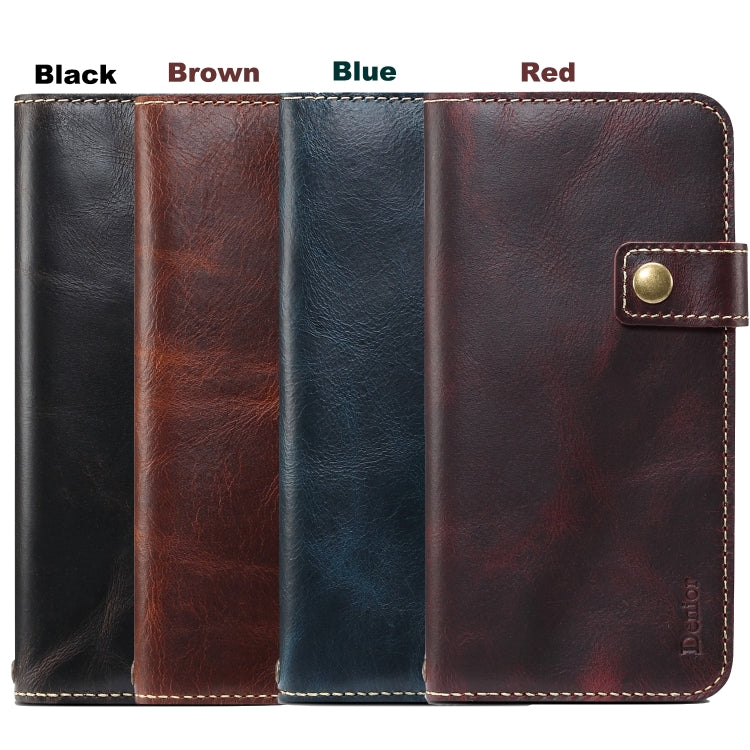 For iPhone XS Max Denior Oil Wax Cowhide DK Magnetic Button Horizontal Flip Leather Case with Holder & Card Slots & Wallet