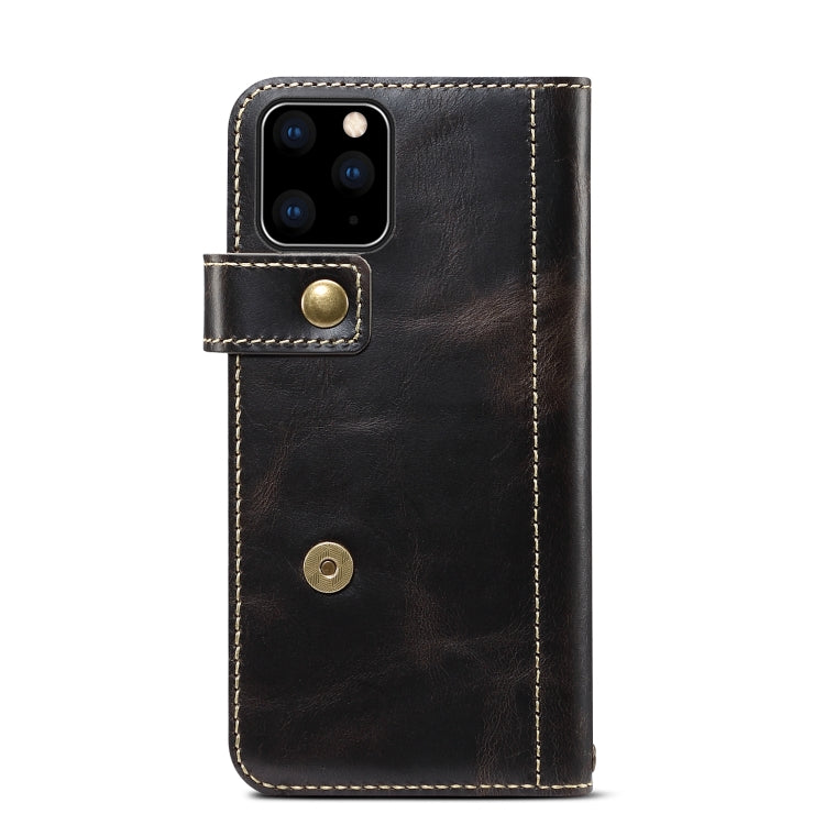 For iPhone 11 Denior Oil Wax Cowhide DK Magnetic Button Horizontal Flip Leather Case with Holder & Card Slots & Wallet