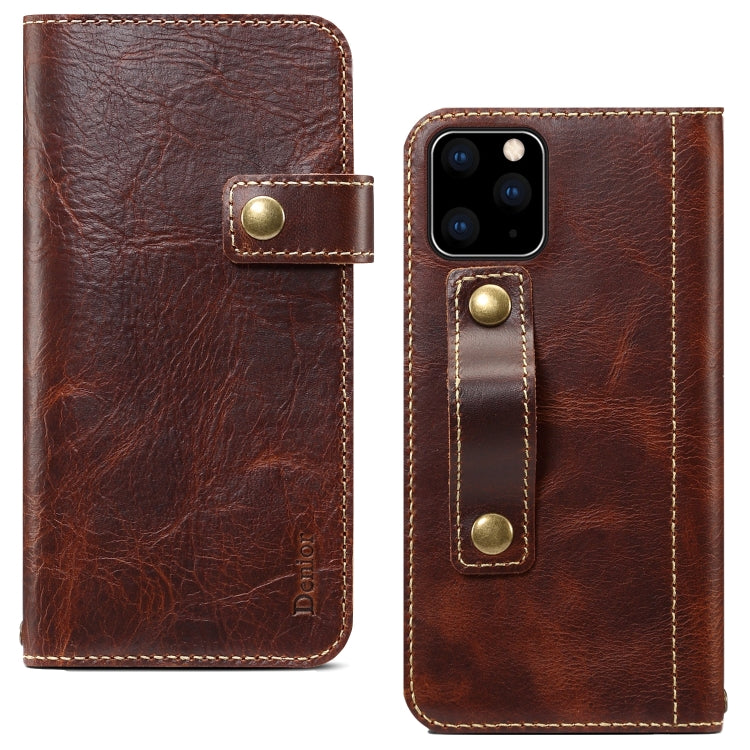 For iPhone 11 Pro Denior Oil Wax Cowhide DK Magnetic Button Horizontal Flip Leather Case with Holder & Card Slots & Wallet