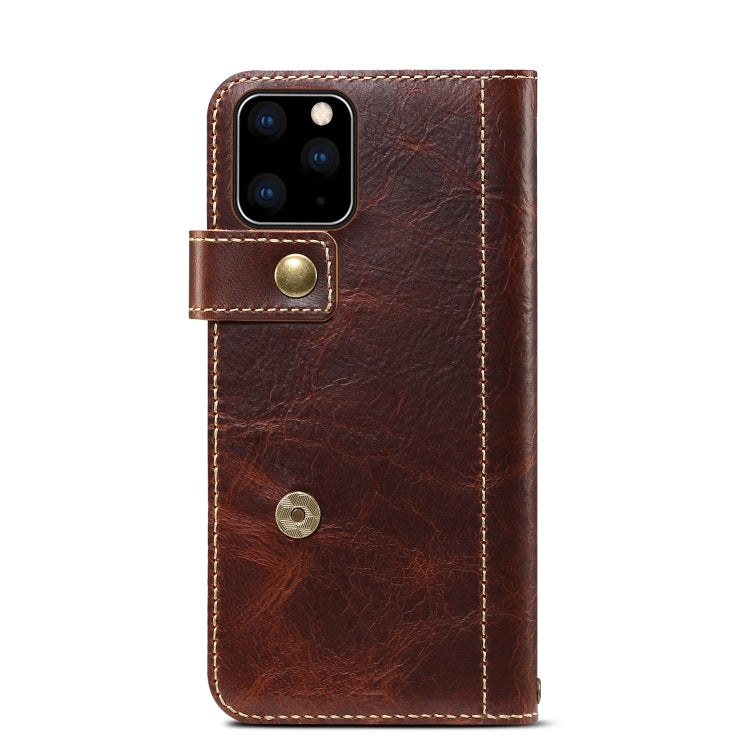 For iPhone 11 Pro Denior Oil Wax Cowhide DK Magnetic Button Horizontal Flip Leather Case with Holder & Card Slots & Wallet