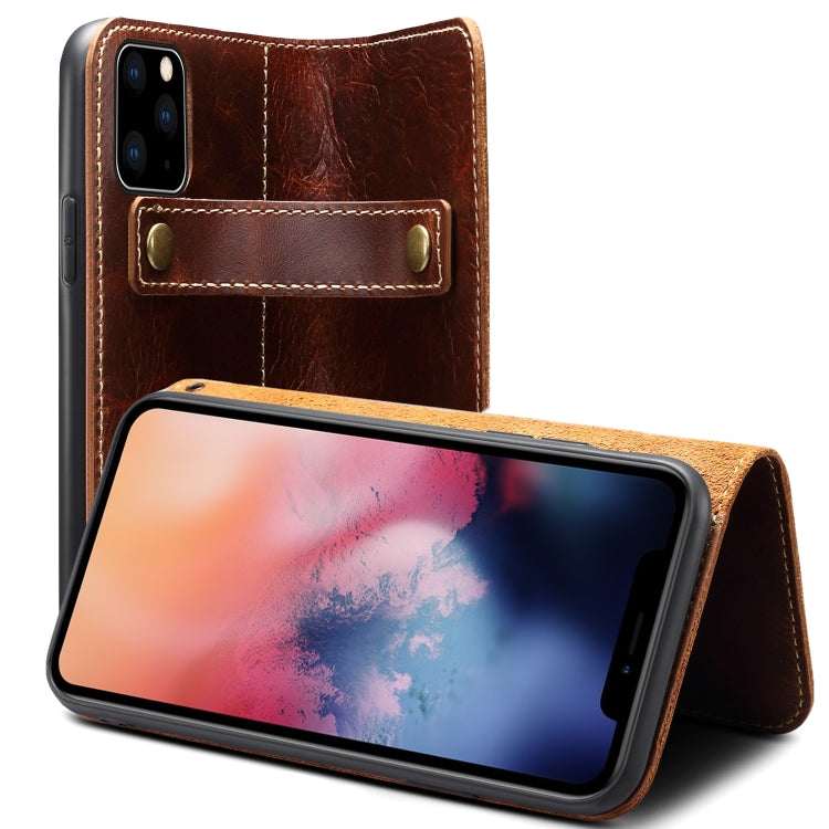 For iPhone 11 Pro Denior Oil Wax Cowhide DK Magnetic Button Horizontal Flip Leather Case with Holder & Card Slots & Wallet