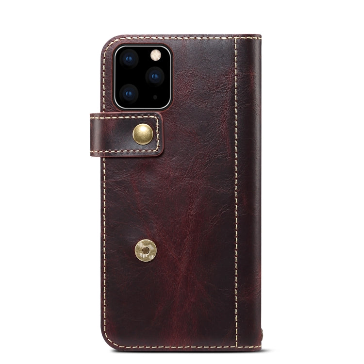 For iPhone 11 Pro Denior Oil Wax Cowhide DK Magnetic Button Horizontal Flip Leather Case with Holder & Card Slots & Wallet