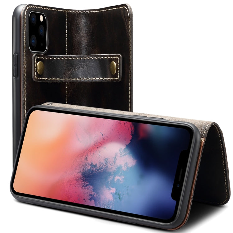 For iPhone 11 Pro Max Denior Oil Wax Cowhide DK Magnetic Button Horizontal Flip Leather Case with Holder & Card Slots & Wallet