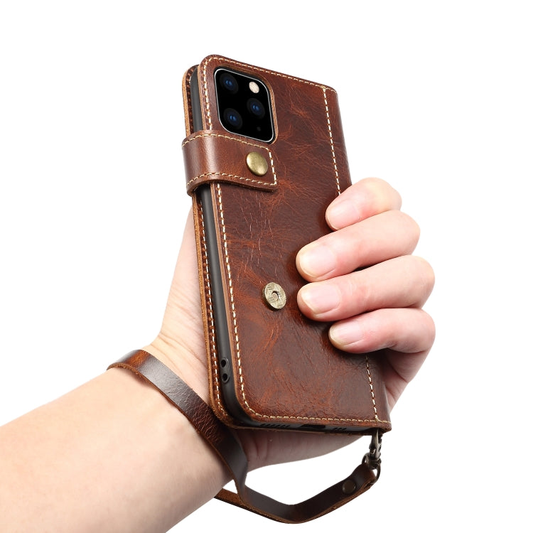 For iPhone 11 Pro Max Denior Oil Wax Cowhide DK Magnetic Button Horizontal Flip Leather Case with Holder & Card Slots & Wallet