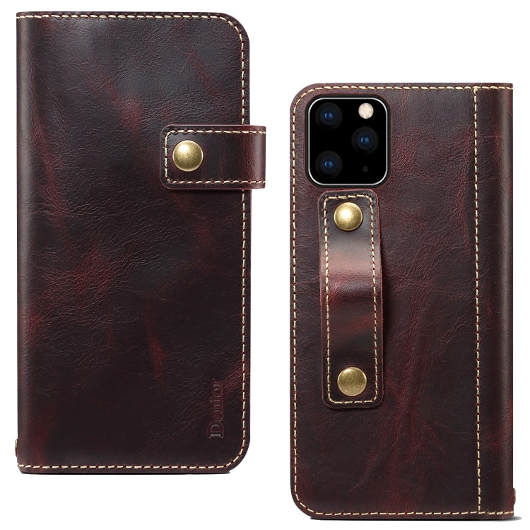 For iPhone 11 Pro Max Denior Oil Wax Cowhide DK Magnetic Button Horizontal Flip Leather Case with Holder & Card Slots & Wallet
