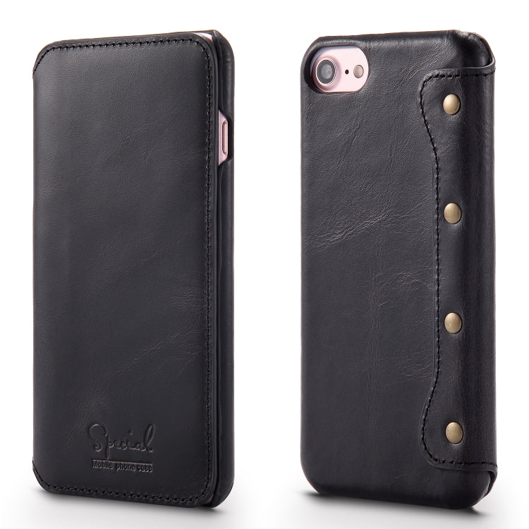 For iPhone 6s / 7 / 8 Denior Oil Wax Cowhide Simple Horizontal Flip Leather Case with Card Slots & Wallet