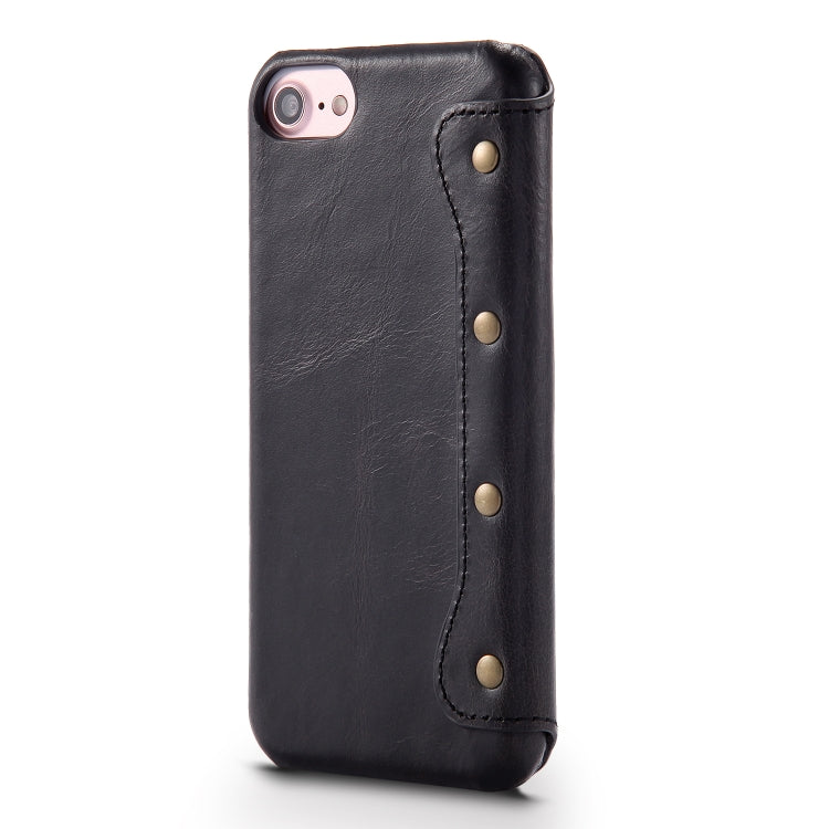 For iPhone 6s / 7 / 8 Denior Oil Wax Cowhide Simple Horizontal Flip Leather Case with Card Slots & Wallet