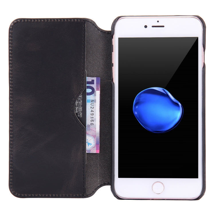 For iPhone 6s / 7 / 8 Denior Oil Wax Cowhide Simple Horizontal Flip Leather Case with Card Slots & Wallet