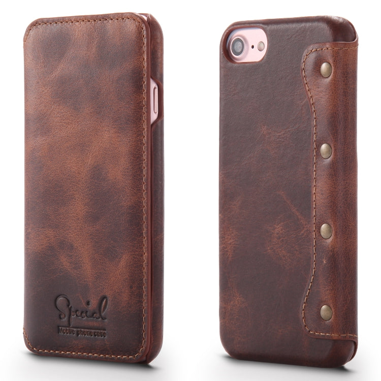 For iPhone 6s / 7 / 8 Denior Oil Wax Cowhide Simple Horizontal Flip Leather Case with Card Slots & Wallet
