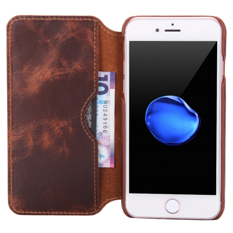 For iPhone 6s / 7 / 8 Denior Oil Wax Cowhide Simple Horizontal Flip Leather Case with Card Slots & Wallet