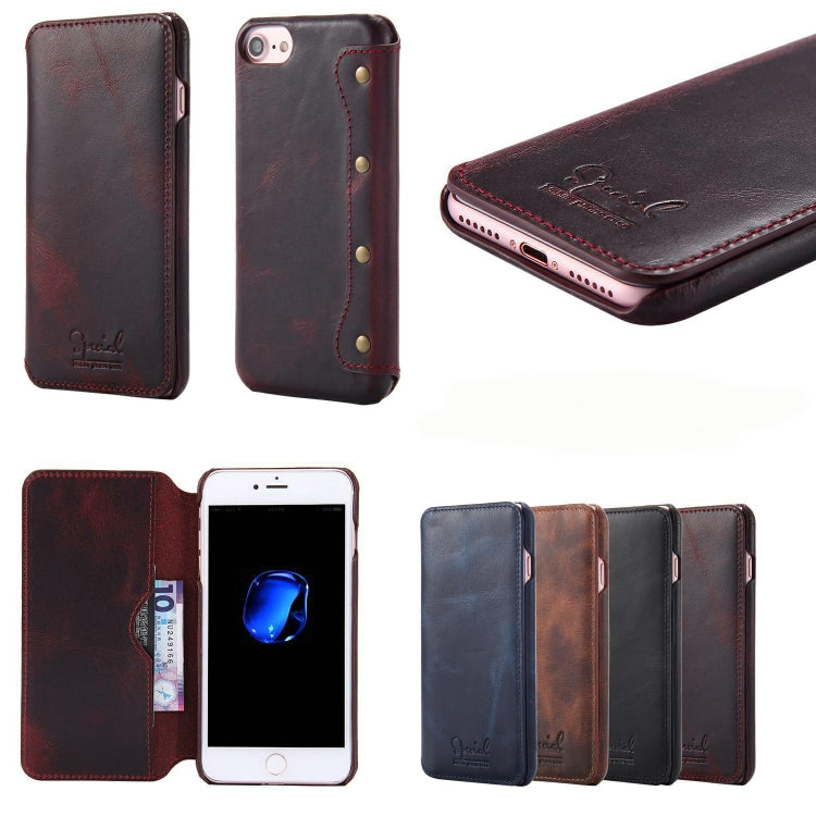 For iPhone 6s / 7 / 8 Denior Oil Wax Cowhide Simple Horizontal Flip Leather Case with Card Slots & Wallet
