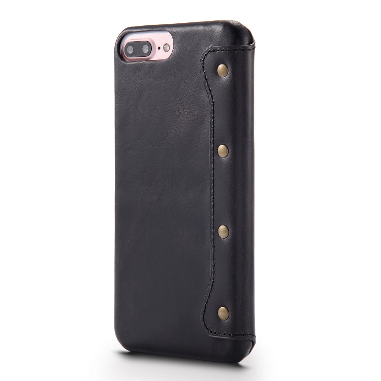 For iPhone 6 Plus / 7 Plus / 8 Plus Denior Oil Wax Cowhide Simple Horizontal Flip Leather Case with Card Slots & Wallet