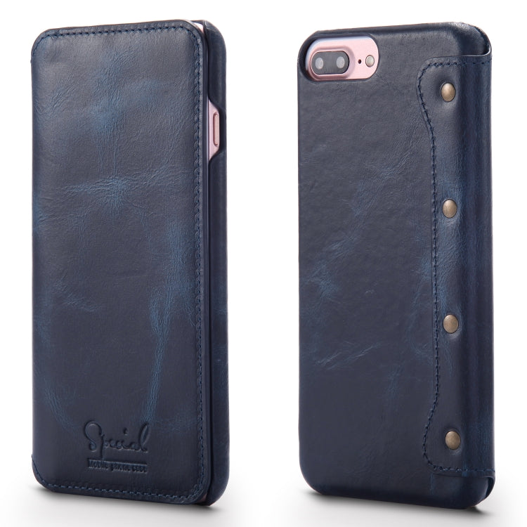 For iPhone 6 Plus / 7 Plus / 8 Plus Denior Oil Wax Cowhide Simple Horizontal Flip Leather Case with Card Slots & Wallet