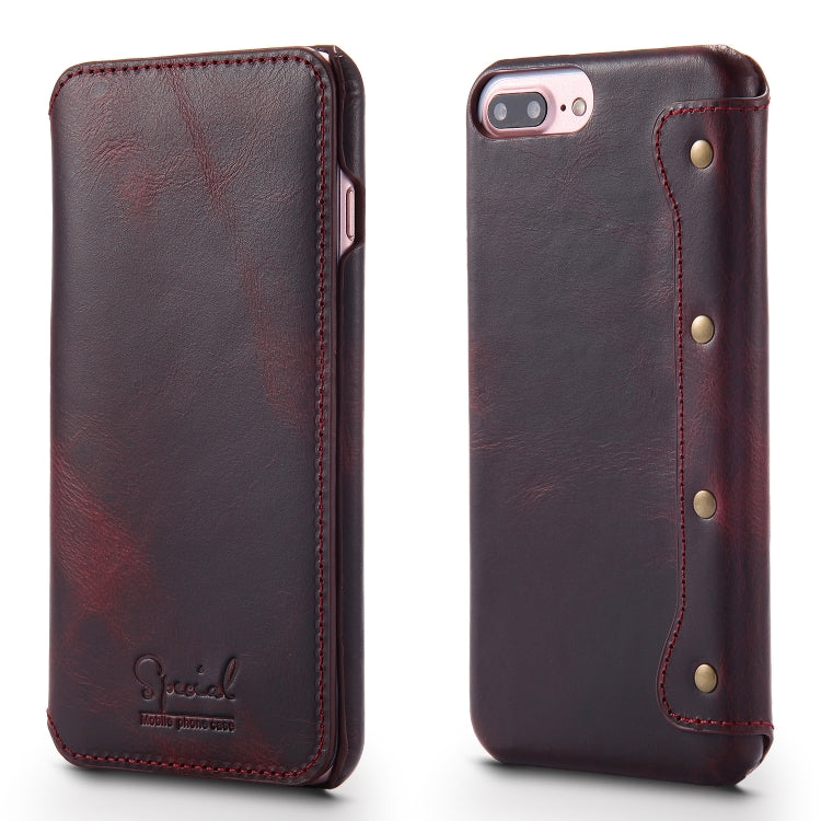 For iPhone 6 Plus / 7 Plus / 8 Plus Denior Oil Wax Cowhide Simple Horizontal Flip Leather Case with Card Slots & Wallet