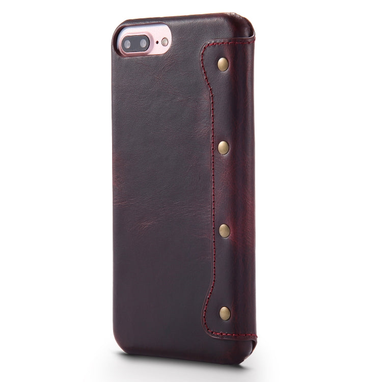 For iPhone 6 Plus / 7 Plus / 8 Plus Denior Oil Wax Cowhide Simple Horizontal Flip Leather Case with Card Slots & Wallet