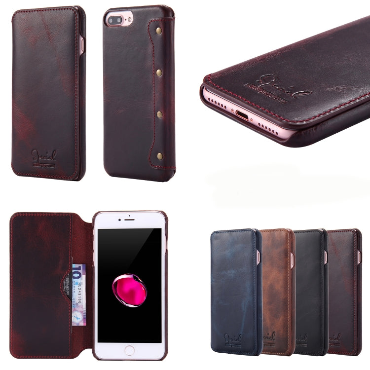 For iPhone 6 Plus / 7 Plus / 8 Plus Denior Oil Wax Cowhide Simple Horizontal Flip Leather Case with Card Slots & Wallet