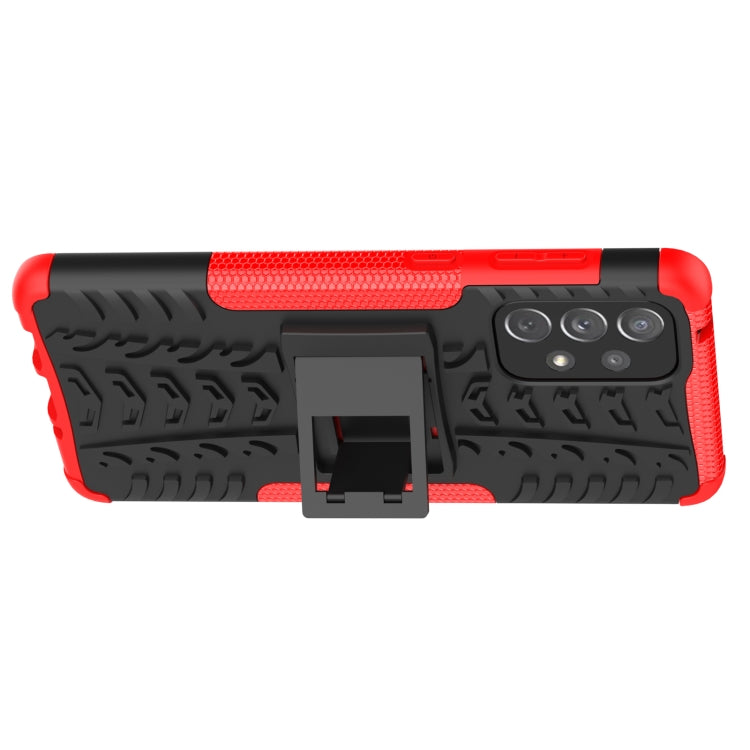 For Samsung Galaxy A73 5G Tire Texture Shockproof TPU+PC Phone Case with Holder