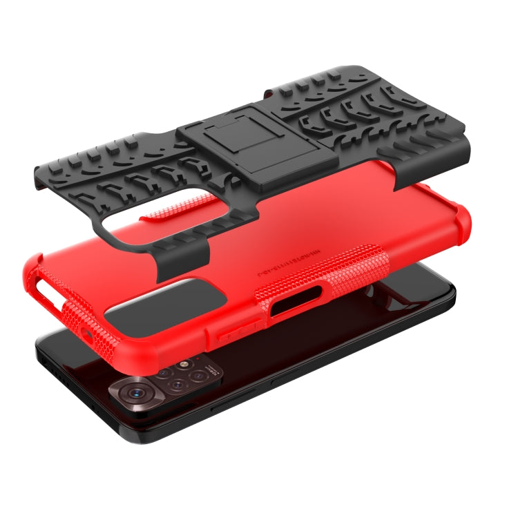 For Xiaomi Redmi Note 11S 4G International Version Tire Texture Shockproof TPU+PC Phone Case with Holder