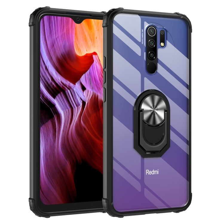 For Xiaomi Redmi 9 Shockproof Transparent TPU + Acrylic Phone Case with Ring Holder