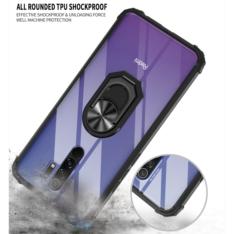 For Xiaomi Redmi 9 Shockproof Transparent TPU + Acrylic Phone Case with Ring Holder