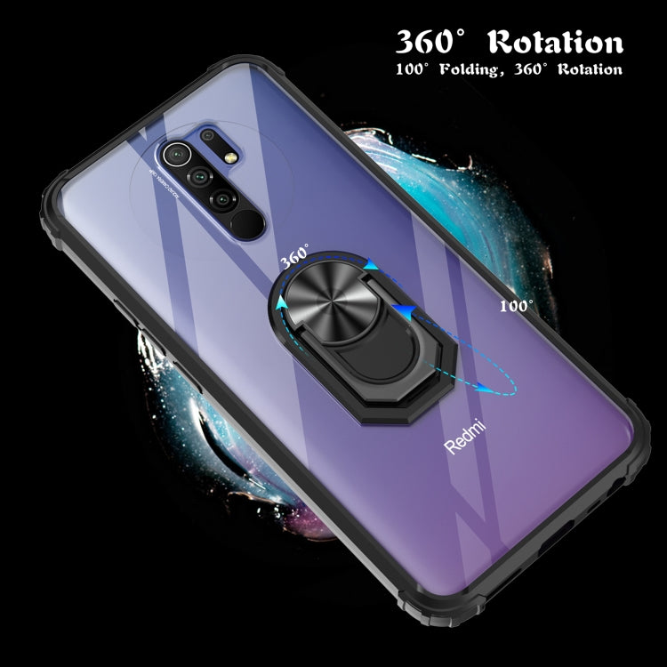 For Xiaomi Redmi 9 Shockproof Transparent TPU + Acrylic Phone Case with Ring Holder