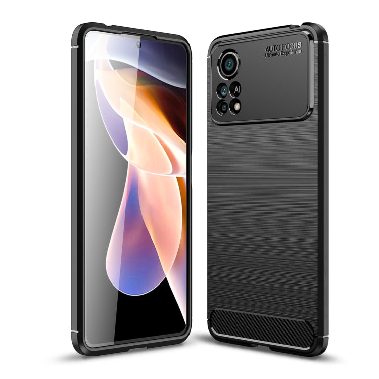 For Xiaomi Poco X4 Pro 5G Precise Hole Brushed Texture Carbon Fiber TPU Phone Case