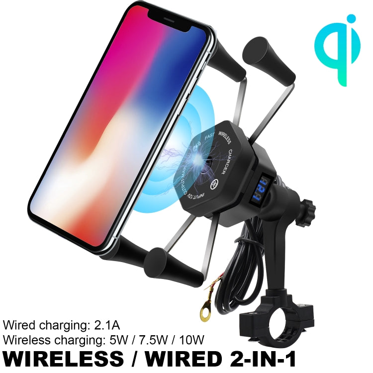 CS-878B1 Motorcycle X-type Plastic Wireless Fast Charging Bracket with Voltmeter(Black)