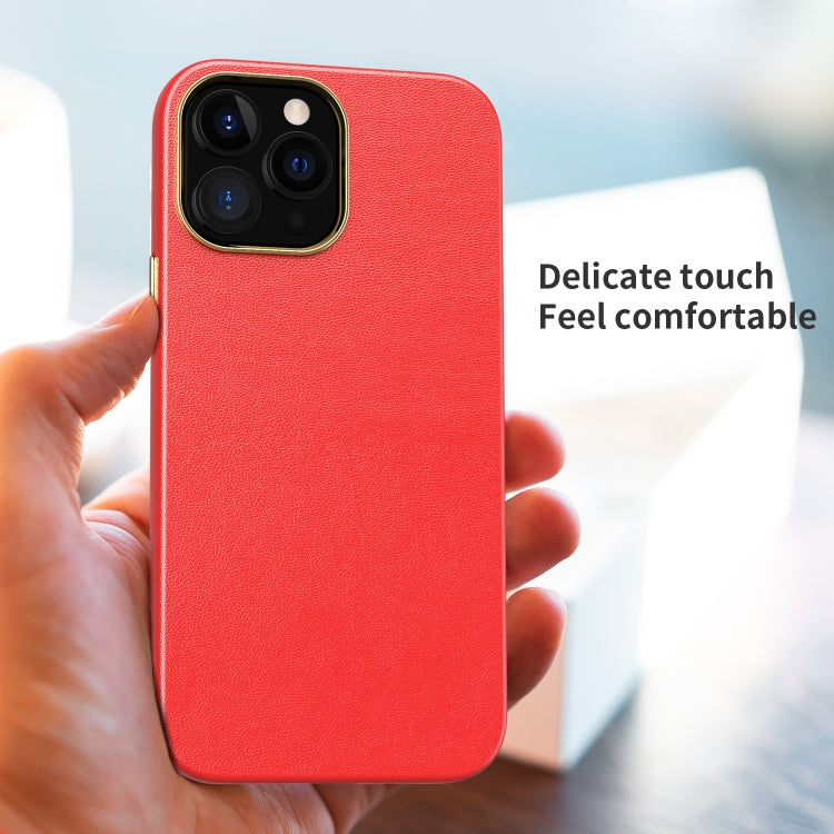 For iPhone 13 Electroplating Leather Texture PC + TPU Phone Case