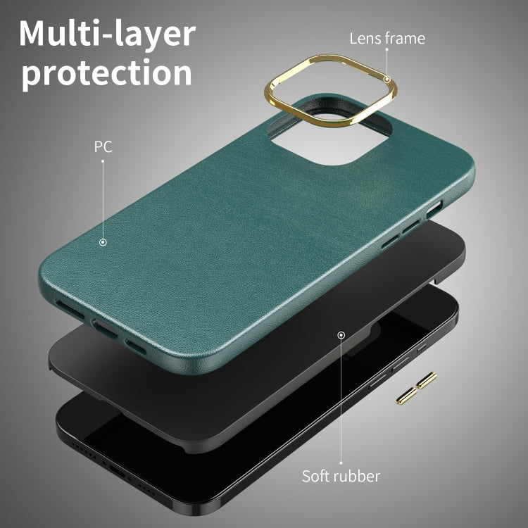For iPhone 13 Pro Max Electroplating Leather Texture PC + TPU Phone Case