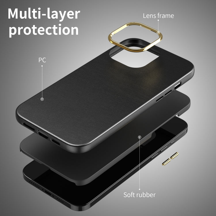 For iPhone 12 Pro Max Electroplating Leather Texture PC + TPU Phone Case