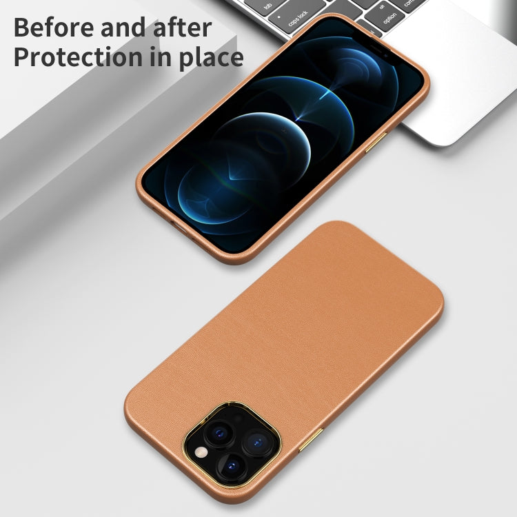 For iPhone 11 Pro Max Electroplating Leather Texture PC + TPU Phone Case