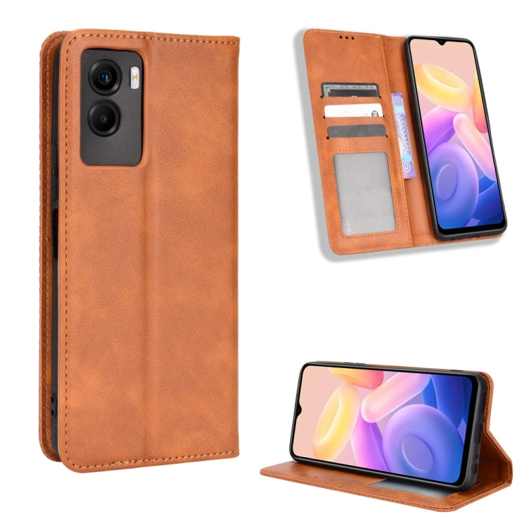 For vivo Y55s 5G Magnetic Buckle Retro Texture Leather Phone Case
