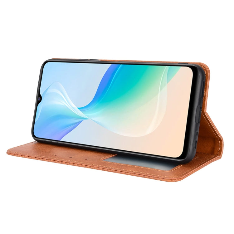 For vivo Y76 5G Magnetic Buckle Retro Texture Leather Phone Case