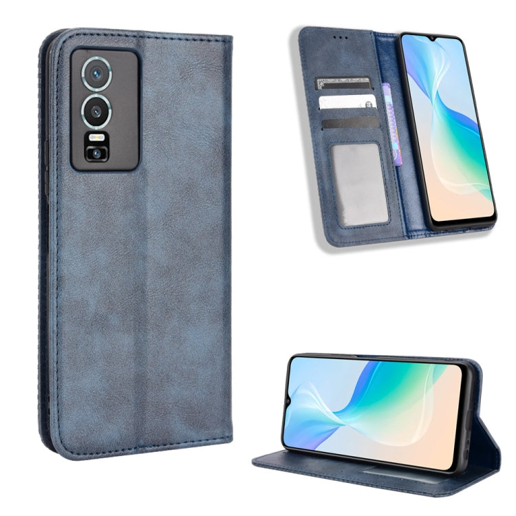 For vivo Y76 5G Magnetic Buckle Retro Texture Leather Phone Case