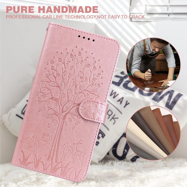 For OPPO A32 / A33 / A52 / A52s Tree & Deer Pattern Pressed Printing Horizontal Flip Leather Phone Case